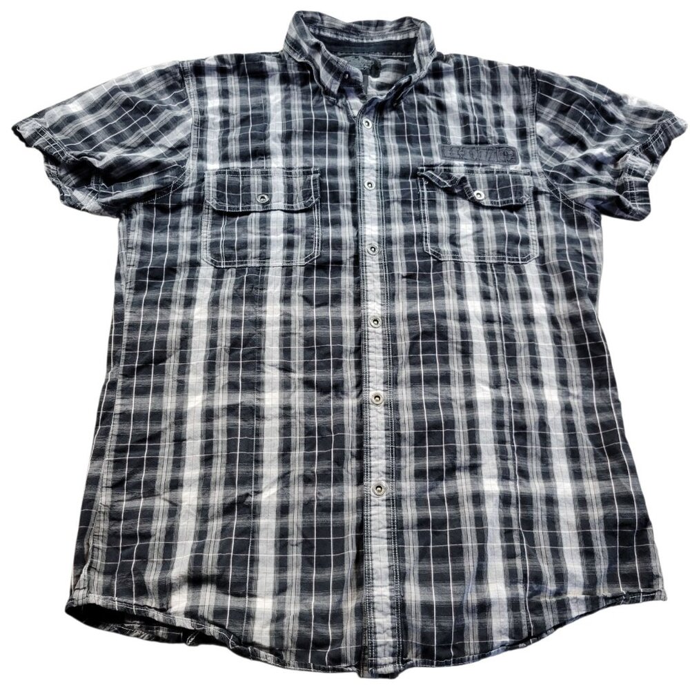 Harley Davidson Shirt Mens Large Button Work Shirt Embroidered Plaid Multicolor